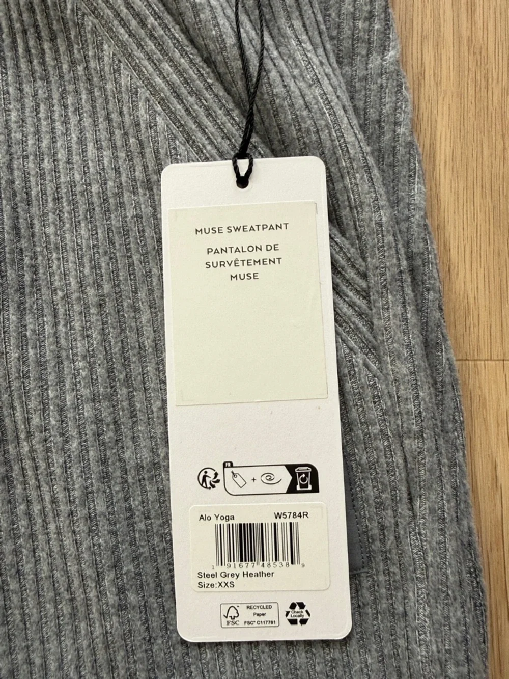 ALO Yoga Gray Blue Ribbed Muse Hoodie and Sweatpants